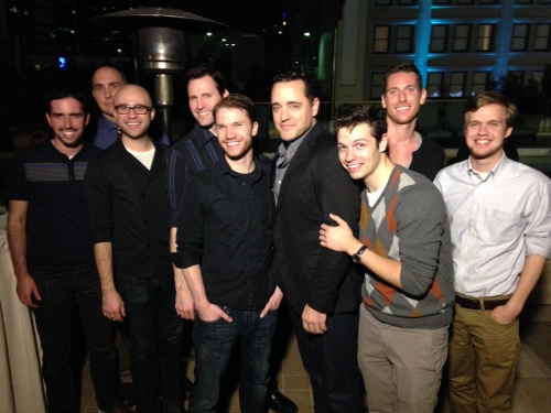 The men of the National Tour of EVITA from the opening night party in San Diego. (Patrick is 4th from left.)